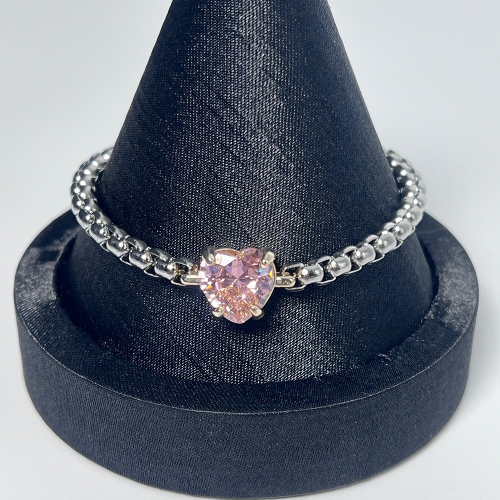 Silver, Gold and Pink Heart Bracelet - Picture 1 of 3